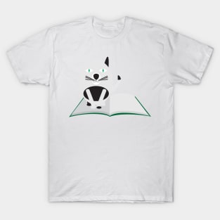 Cartoon Cat Sitting on an Open Book T-Shirt